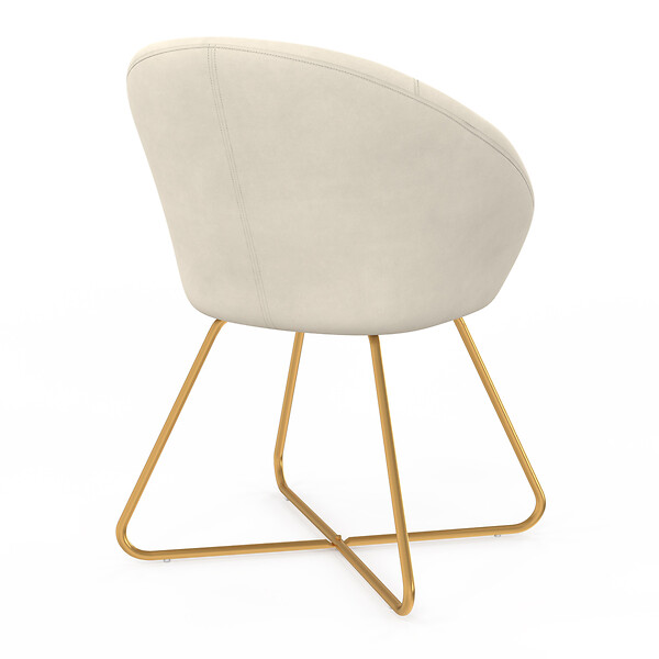 ID MARKET - Fauteuil forme oeuf ANGELINA beige en velours pieds croisés dorés - large