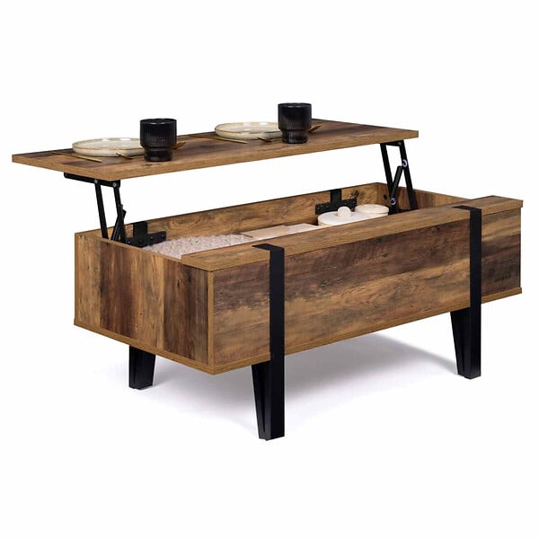 ID MARKET - Table basse plateau relevable rectangulaire AUSTRIA bois pied épingle - large