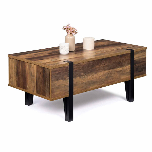 ID MARKET - Table basse plateau relevable rectangulaire AUSTRIA bois pied épingle - large