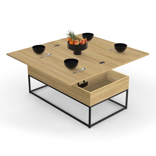 ID MARKET - Table basse rectangulaire relevable convertible en table à manger DETROIT design industriel - large