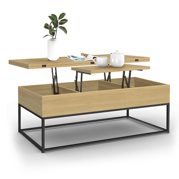 ID MARKET - Table basse rectangulaire relevable convertible en table à manger DETROIT design industriel - large