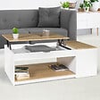 ID MARKET - Table basse plateau relevable rectangulaire ELEA avec coffre bois blanc et façon hêtre - vignette