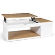 ID MARKET - Table basse plateau relevable rectangulaire ELEA avec coffre bois blanc et façon hêtre - vignette