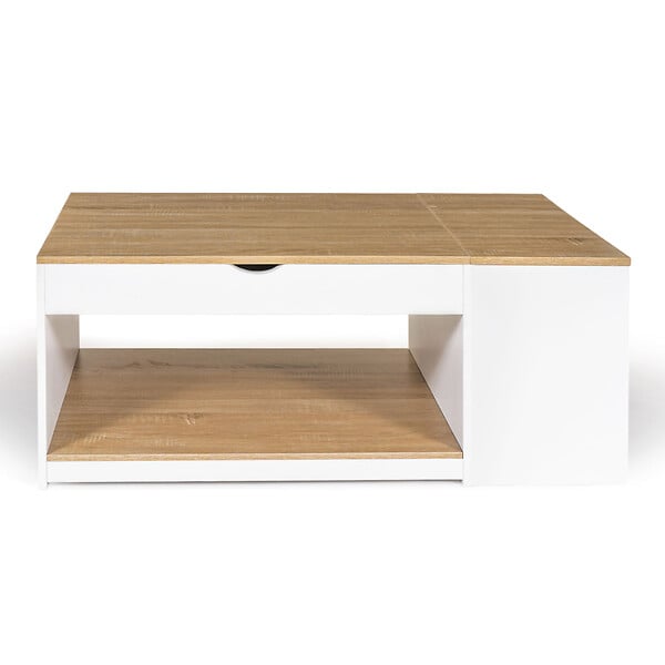 ID MARKET - Table basse plateau relevable rectangulaire ELEA avec coffre bois blanc et façon hêtre - large