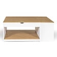 ID MARKET - Table basse plateau relevable rectangulaire ELEA avec coffre bois blanc et façon hêtre - vignette