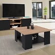 ID MARKET - Table basse carrée ELI noire plateau façon hêtre - vignette