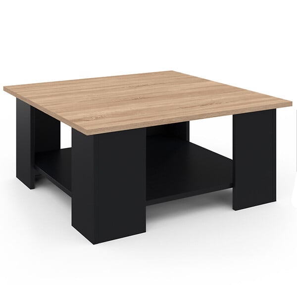 ID MARKET - Table basse carrée ELI noire plateau façon hêtre - large