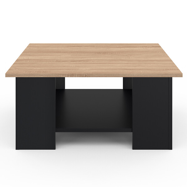 ID MARKET - Table basse carrée ELI noire plateau façon hêtre - large