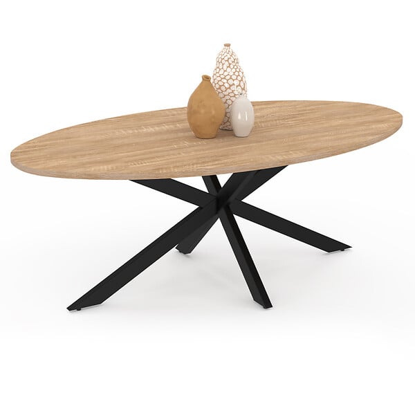 ID MARKET - Table basse ovale ALIX 110 cm pied araignée bois et noir - large
