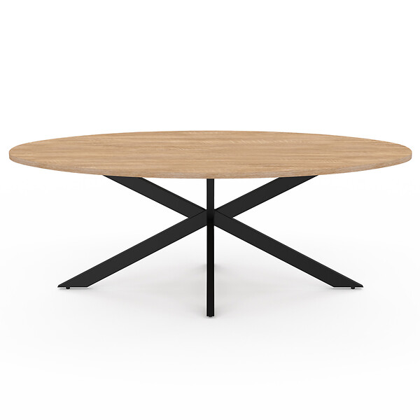 ID MARKET - Table basse ovale ALIX 110 cm pied araignée bois et noir - large