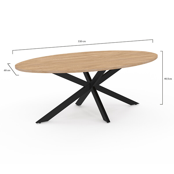 ID MARKET - Table basse ovale ALIX 110 cm pied araignée bois et noir - large