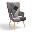 ID MARKET - Fauteuil scandinave IVAR en tissu patchwork noir, gris et blanc - vignette