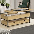 ID MARKET - Table basse plateau relevable rectangulaire DETROIT avec 2 tiroirs design industriel - vignette