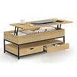 ID MARKET - Table basse plateau relevable rectangulaire DETROIT avec 2 tiroirs design industriel - vignette