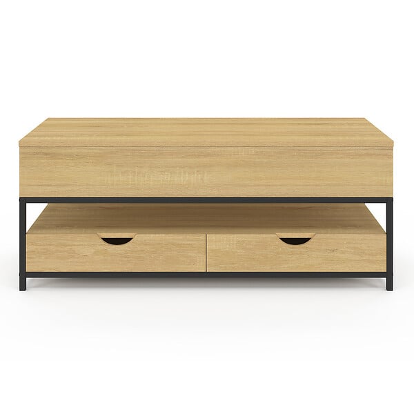 ID MARKET - Table basse plateau relevable rectangulaire DETROIT avec 2 tiroirs design industriel - large