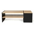 ID MARKET - Table basse bar contemporaine rectangulaire IZIA avec coffre noir et plateaux bois - vignette