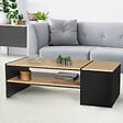 ID MARKET - Table basse bar contemporaine rectangulaire IZIA avec coffre noir et plateaux bois - vignette