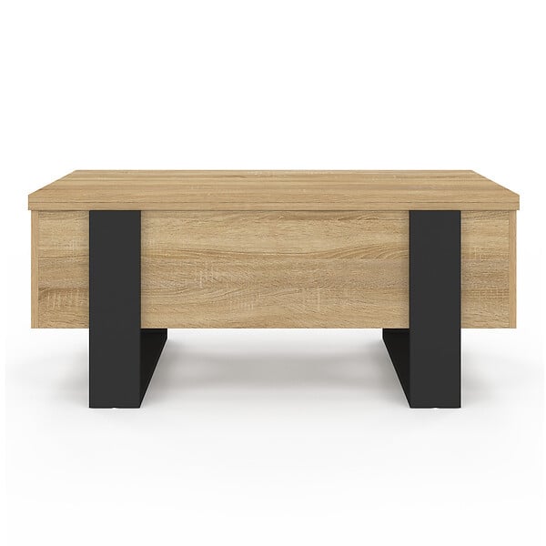 ID MARKET - Table basse plateau relevable rectangulaire convertible en table à manger PHOENIX 97,5 cm bois et noir - large