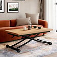 ID MARKET - Table basse 2 en 1 relevable en table à manger rectangulaire URBANA 100 cm bois et noir design industriel - vignette