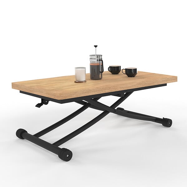 ID MARKET - Table basse 2 en 1 relevable en table à manger rectangulaire URBANA 100 cm bois et noir design industriel - large