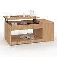 ID MARKET - Table basse plateau relevable rectangulaire JULIETTE avec coffre lattes tasseau bois coloris chêne - vignette