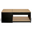 ID MARKET - Table basse 2 plateaux relevables rectangulaire ELEA avec coffre bois noir et façon hêtre - vignette