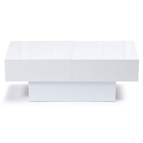 ID MARKET - Table basse coulissante rectangulaire MARTA bois blanc - large