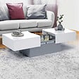 ID MARKET - Table basse coulissante rectangulaire MARTA bois gris et plateau blanc - vignette