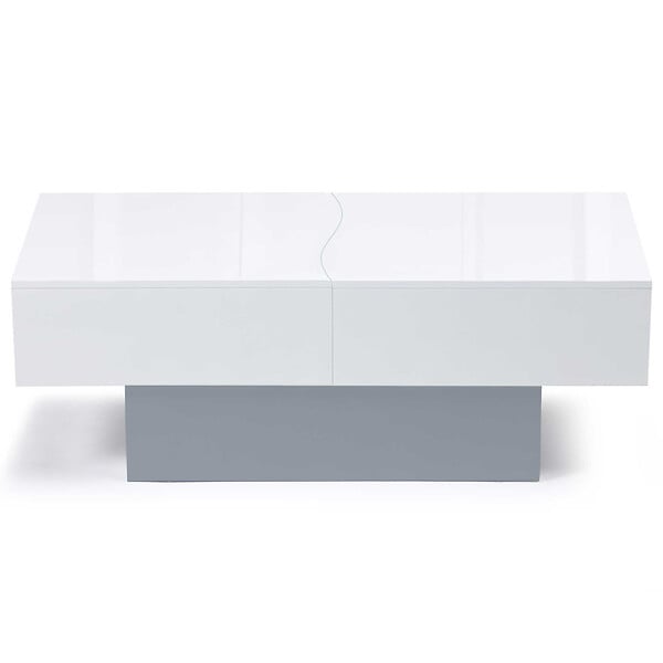 ID MARKET - Table basse coulissante rectangulaire MARTA bois gris et plateau blanc - large