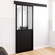 ID MARKET - Kit porte coulissante verrière 83 cm en métal + MDF avec rail et fixations - vignette
