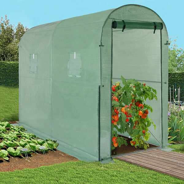 ID MARKET - Serre à tomates relevable 3m² verte 2 fenêtres avec moustiquaire et porte zippée - large