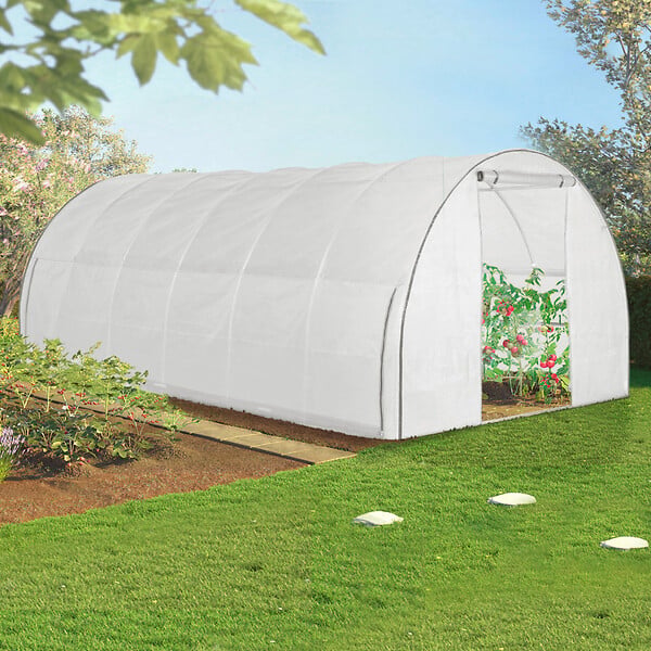 ID MARKET - Serre tunnel de jardin 18M² blanche relevable avec moustiquaire - large