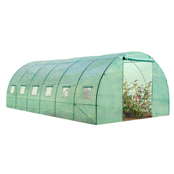 ID MARKET - Bâche de rechange 130 gr/m² pour serre tunnel 18m² verte CRIMÉE - large