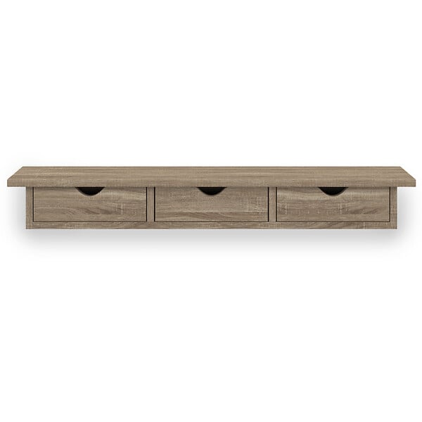 ID MARKET - Etagère murale console d'entrée LISE 3 tiroirs façon hêtre - large