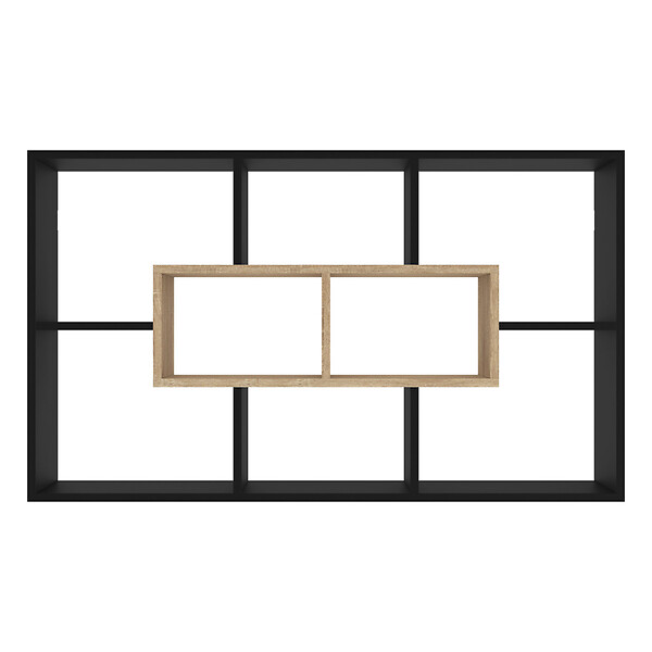 ID MARKET - Etagère murale COLETTE avec 8 compartiments noir et effet bois - large