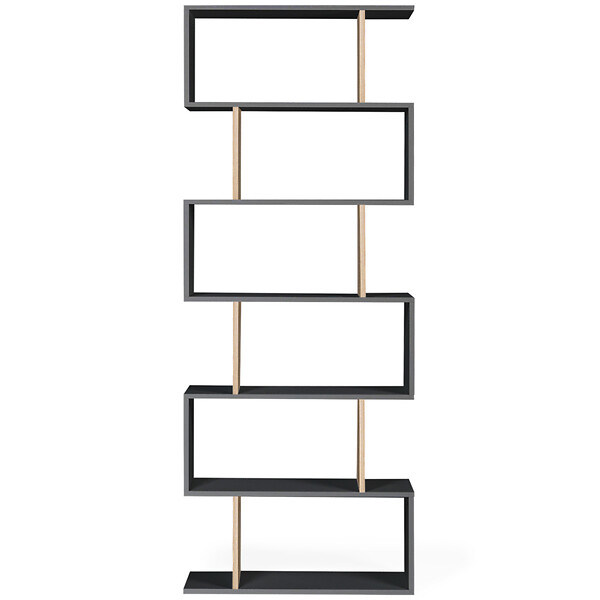 ID MARKET - Etagère bibliothèque SOFIA forme S bois façon hêtre et noir 189 cm - large
