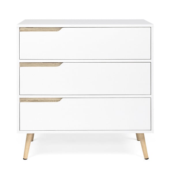 ID MARKET - Commode 3 tiroirs HELSINKI 80 cm scandinave blanc - large