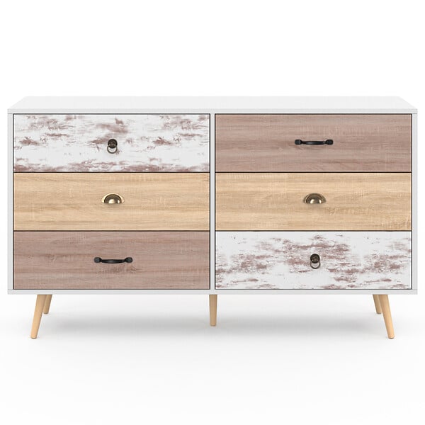 ID MARKET - Commode 6 tiroirs BAHIA XXL 140 cm scandinave - large