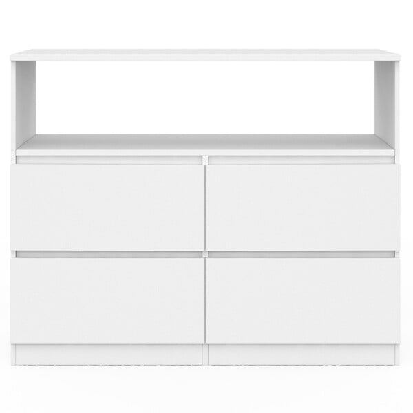 ID MARKET - Commode 4 tiroirs TOMI 100 cm avec niche bois blanc - large