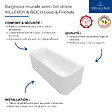 VILLEROY ET BOCH - Baignoire murale semi-îlot Loop & Friends avec bonde blanche et trop-plein chromé - vignette