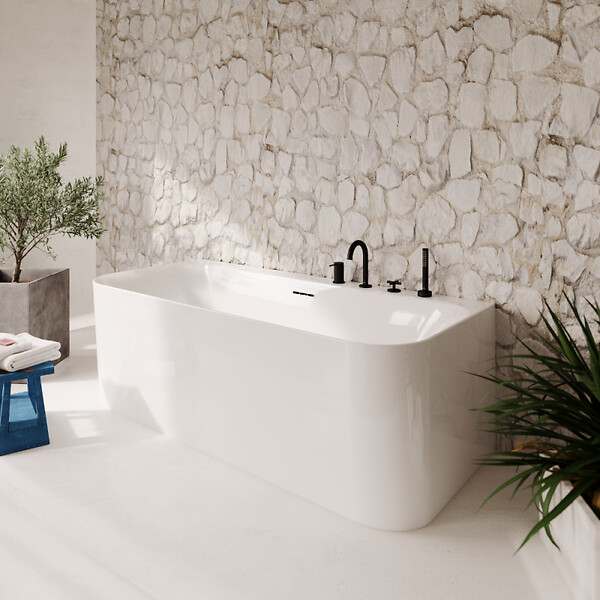 VILLEROY ET BOCH - Baignoire murale semi-îlot Loop & Friends avec bonde blanche et trop-plein chromé - large