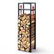 VOUNOT - Range bûche vertical télescopique pour cheminée avec étagère de MDF 45x32x170cm acier noir - vignette