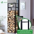 VOUNOT - Range bûche vertical télescopique pour cheminée avec étagère de MDF 45x32x170cm acier noir - vignette
