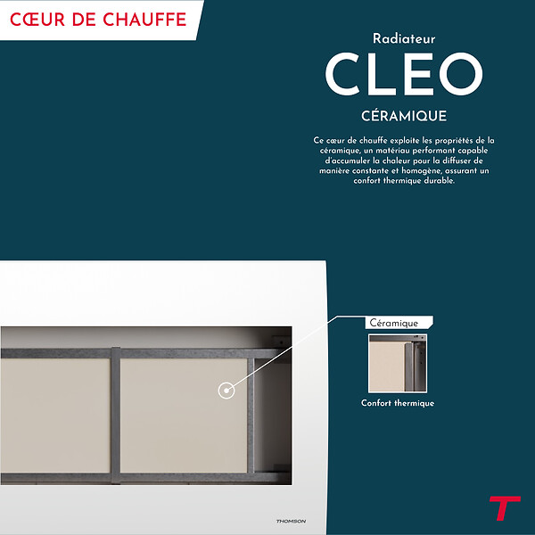 THOMSON - Radiateur électrique fixe à inertie sèche céramique - THOMSON - CLEO 2000W - Thermostat interchangeable - horizontal blanc - NF - large