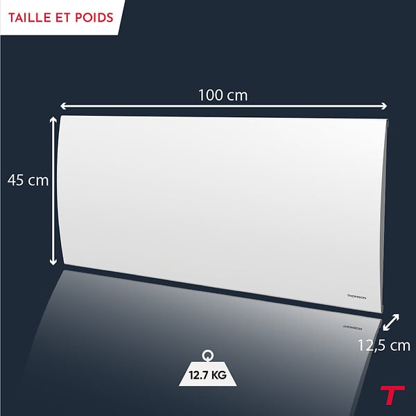 THOMSON - Radiateur électrique fixe à inertie sèche céramique - THOMSON - CLEO 2000W - Thermostat interchangeable - horizontal blanc - NF - large