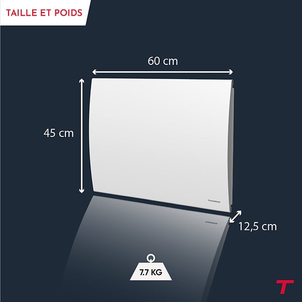 THOMSON - Radiateur électrique fixe à inertie sèche céramique - THOMSON - CLEO 1500W - Thermostat interchangeable - horizontal blanc - NF - large