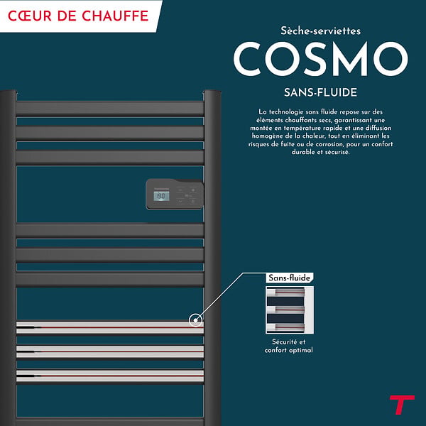 BESTHERM - Sèche-serviette électrique sans fluide - THOMSON - COSMO 500W - Connecté WiFi - noir - NF - large