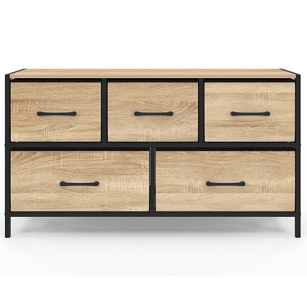 ID MARKET - Commode 5 tiroirs en tissu UTAH H.55 cm meuble de rangement design industriel - large