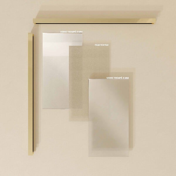 AURLANE - Paroi de douche 120x200cm - Verre feuilleté avec tissu doré - Encadrement Or Doré Brossé - COUTURE - large