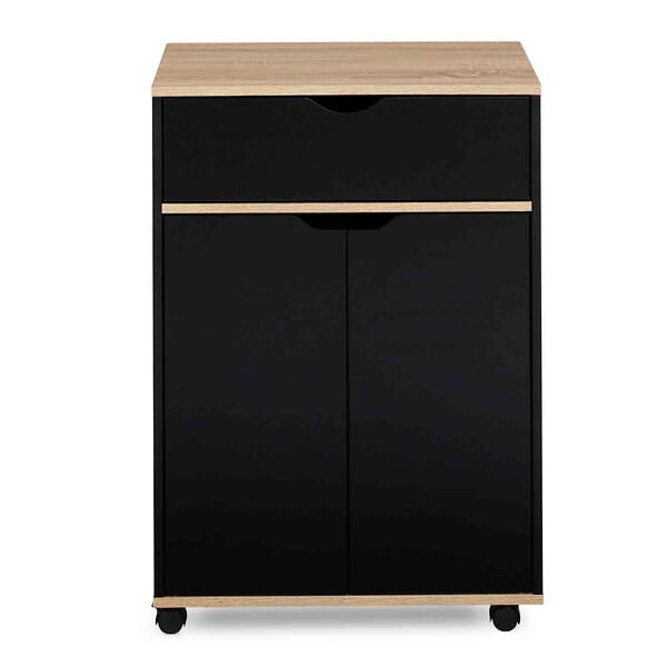 ID MARKET - Desserte de cuisine COSY placard avec tiroir bois noir et plateaux façon hêtre L.60 CM - large